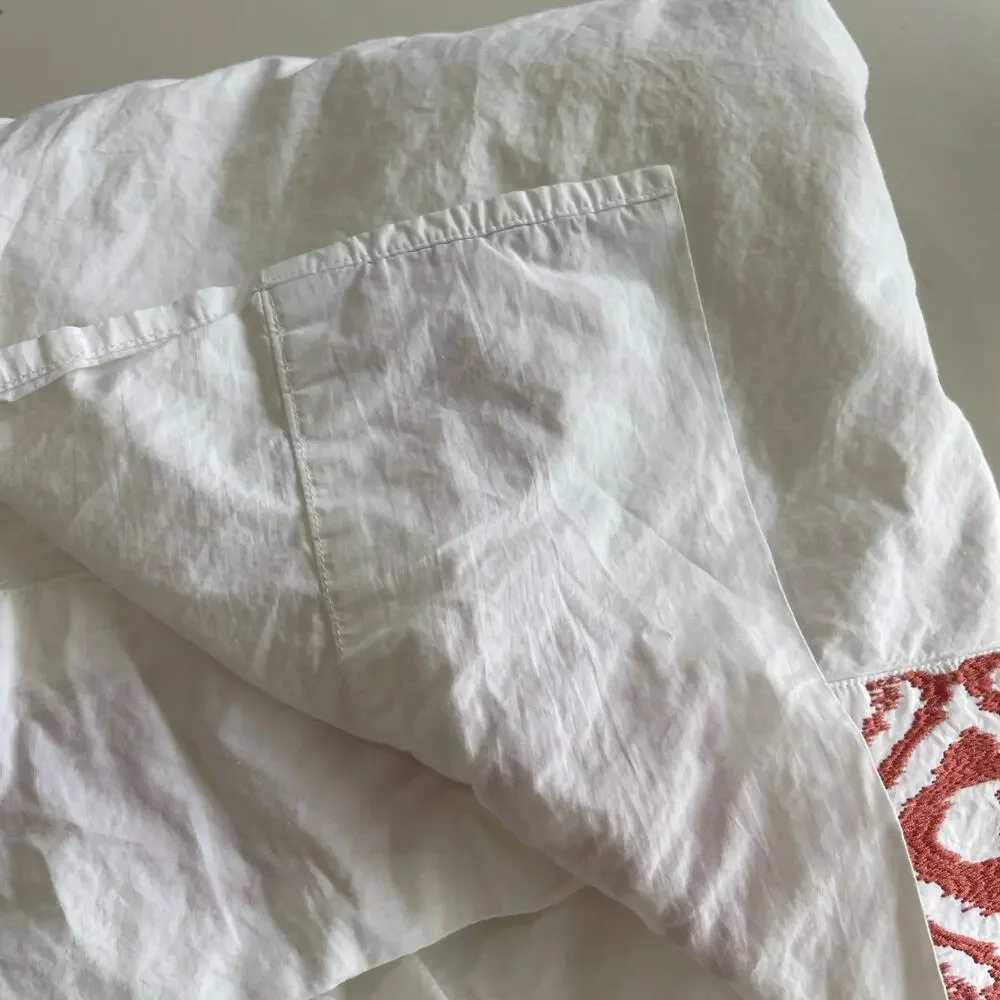 Williams Sonoma Home Italian Cal King Top Sheet White Embroidered Trim Cotton
